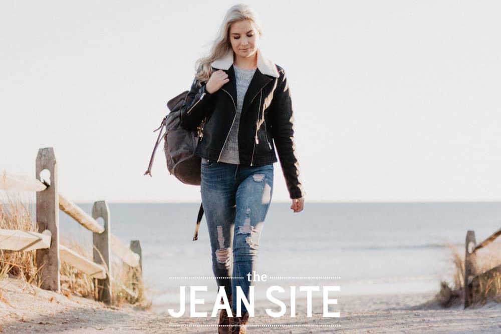 woman wearing CUFFED JEANS