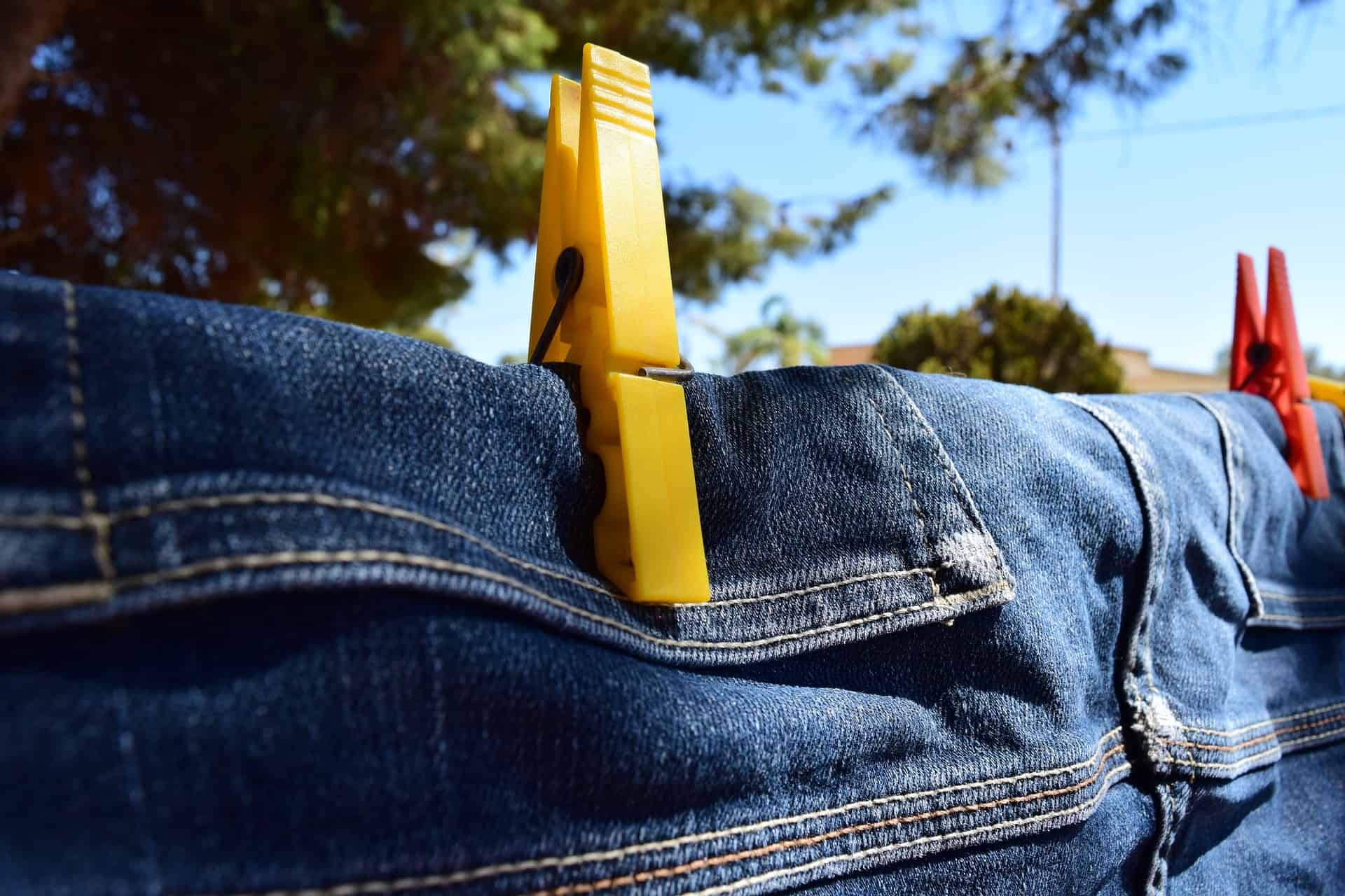 Hanged jeans after washing